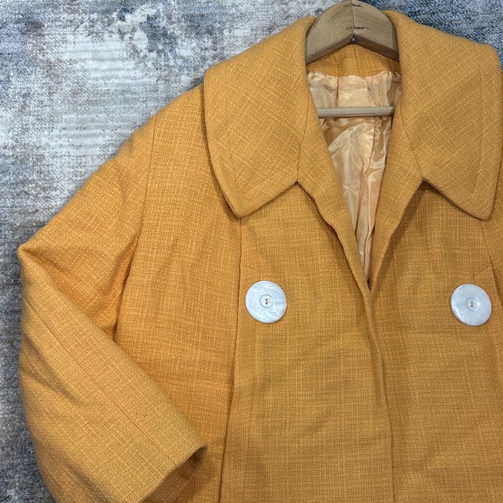 Vintage 60s Mod Blazer Womens‎ Est L Mustard Yellow Union Made Jackie O Coat